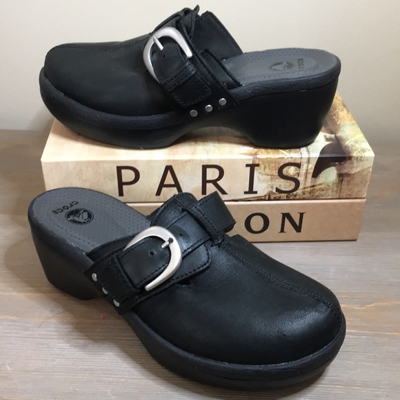 CROCS Shoes - 🐊 Crocs 🐊… Women’s 7…Black Leather Cobbler Buckle Clogs/Mules!